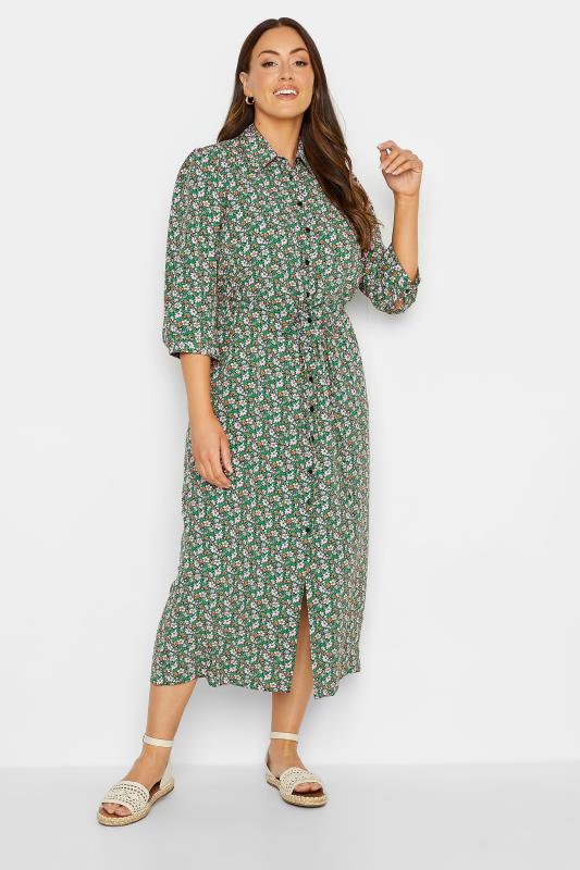 M&Co Women's Green Floral Print Midi Shirt Dress | M&Co 2