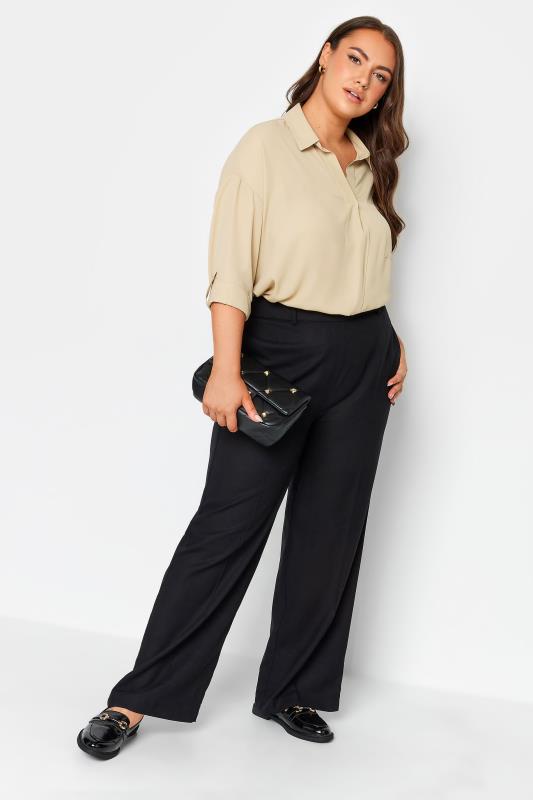 YOURS Plus Size Beige Brown Half Placket Collared Blouse | Yours Clothing 2