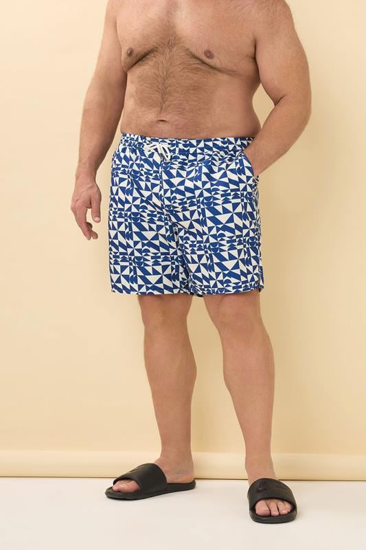 BadRhino Big & Tall Navy Blue Abstract Swim Shorts | BadRhino 1