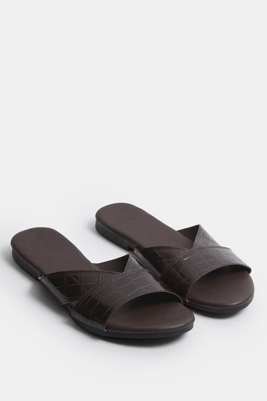 Chocolate Brown Faux Leather Mule Sandals In Extra Wide EEE Fit