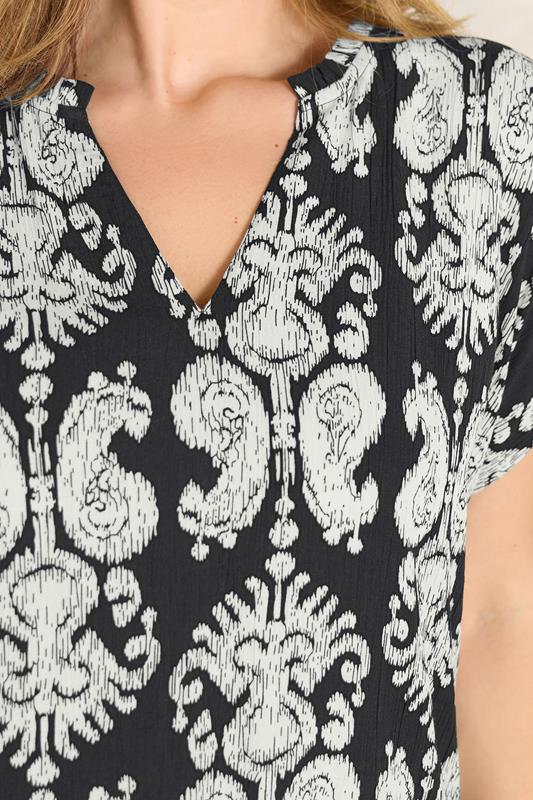 EVANS Plus Size Black Abstract Print Frill Neck Blouse | Evans 4