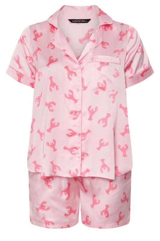 LIMITED COLLECTION Plus Size Set Pink Lobster Print Satin Pyjama | Yours Clothing 5