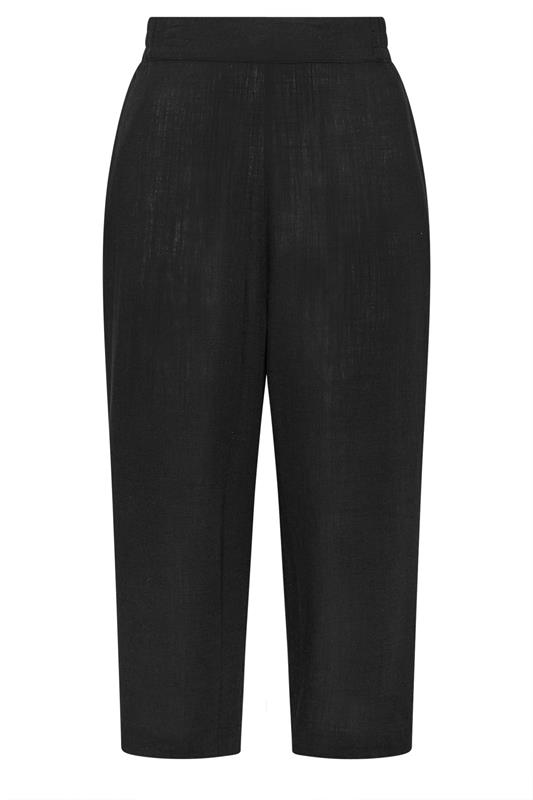 YOURS Plus Size Black Linen Cropped Wide Leg Trousers | Yours Clothing 5