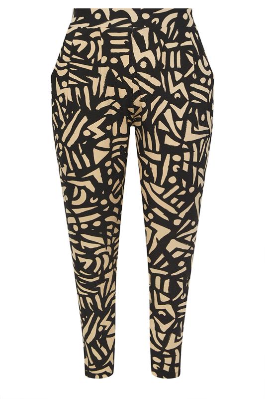YOURS Curve Natural Brown Abstract Print Harem Trousers | Yours Clothing 5
