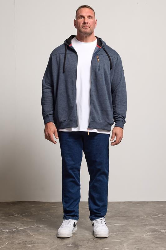 D555 Big & Tall Navy Blue Marl Zip Through Hoodie | BadRhino 2