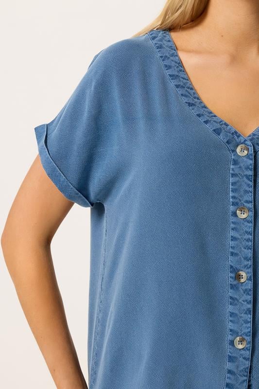 M&Co Denim Blue Button Front Blouse | M&Co 4