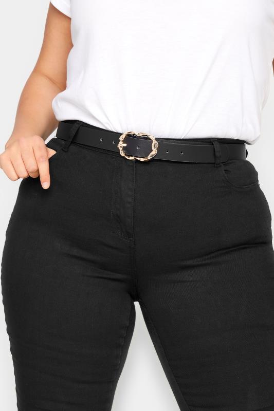 Plus Size  Yours Black & Gold Twisted Buckle Belt