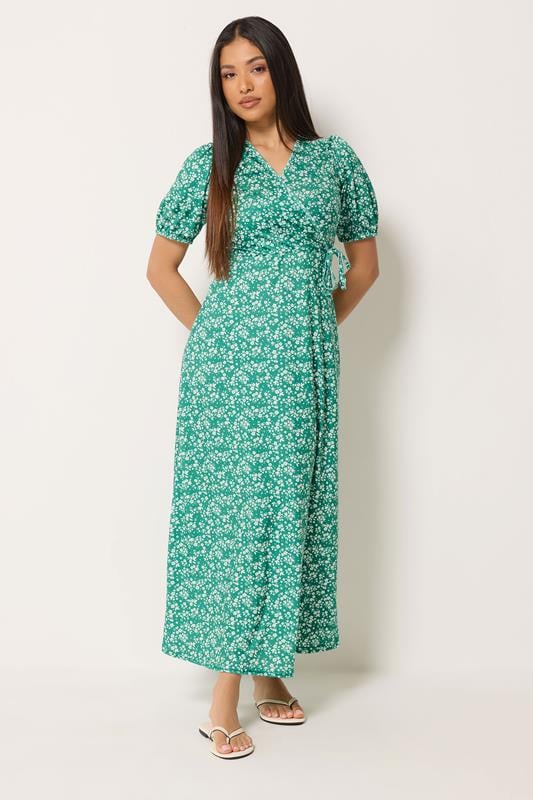  M&Co Petite Green Ditsy Floral Print Maxi Wrap Dress
