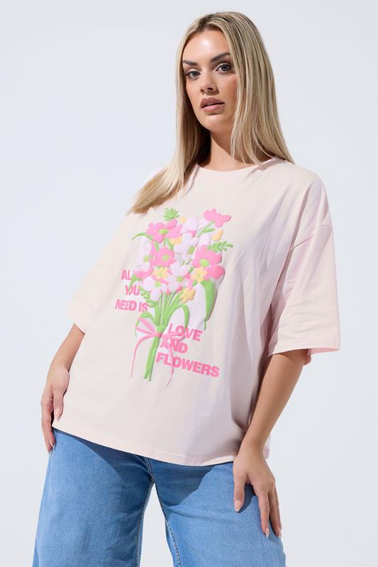 LIMITED COLLECTION Curve Pink 'All You Need Is Love & Flowers' T-Shirt