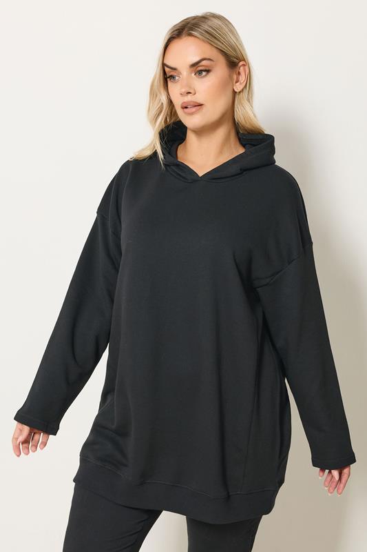 YOURS Plus Size Black Seam Detail Hoodie | Yours Clothing 1