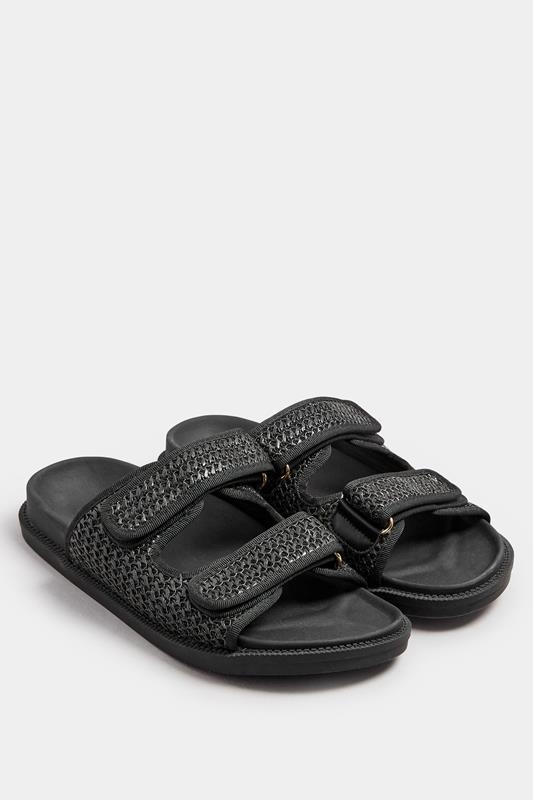  Yours Black Woven Velcro Strap Sandals In Extra Wide EEE Fit