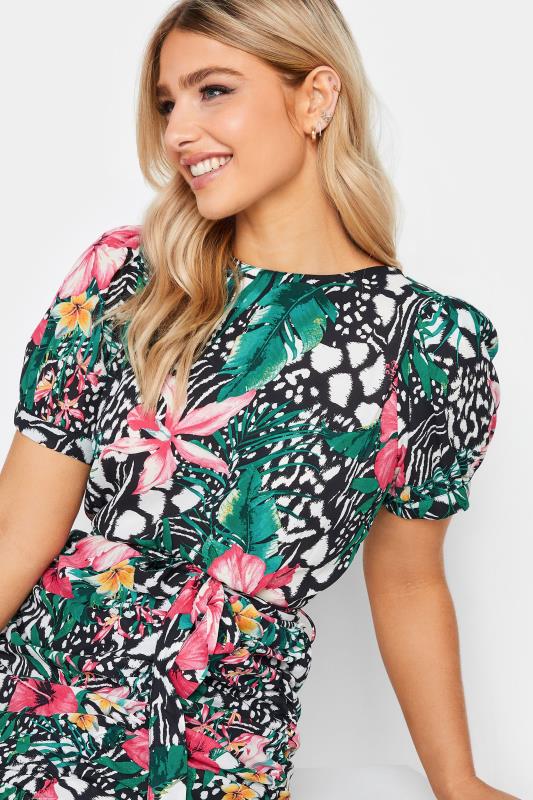 M&Co Green Tropical Print Ruched Mini Dress | M&Co 4