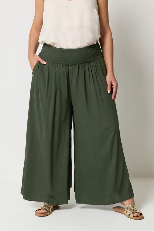  YOURS Curve Olive Green Shirred Trousers