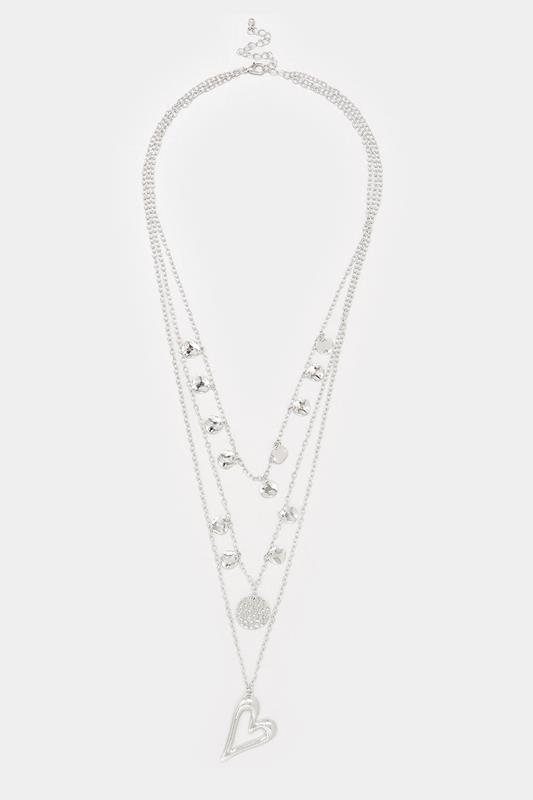  Yours Silver Tone Triple Layer Disc Heart Necklace