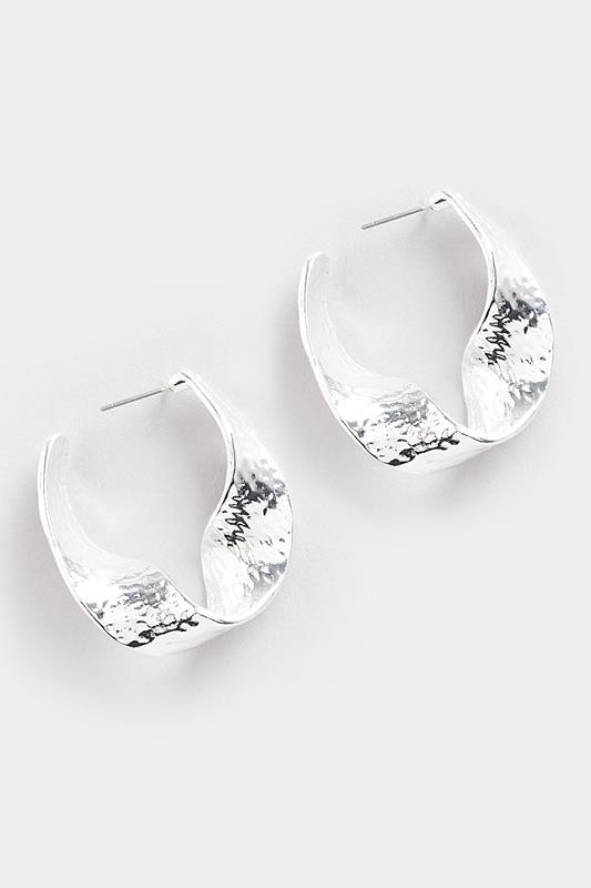 Silver Tone Hammered Twisted Hoop Earrings | Yours Clothing 1