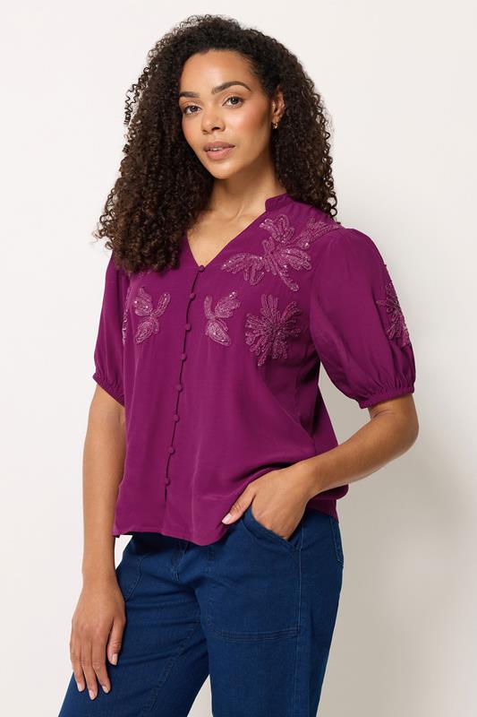  M&Co Berry Purple Sequin Embellished Blouse