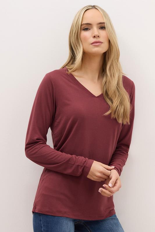 LTS PREMIUM Tall 2 PACK Burgundy Red & Green V-Neck Modal Tops | Long Tall Sally 1