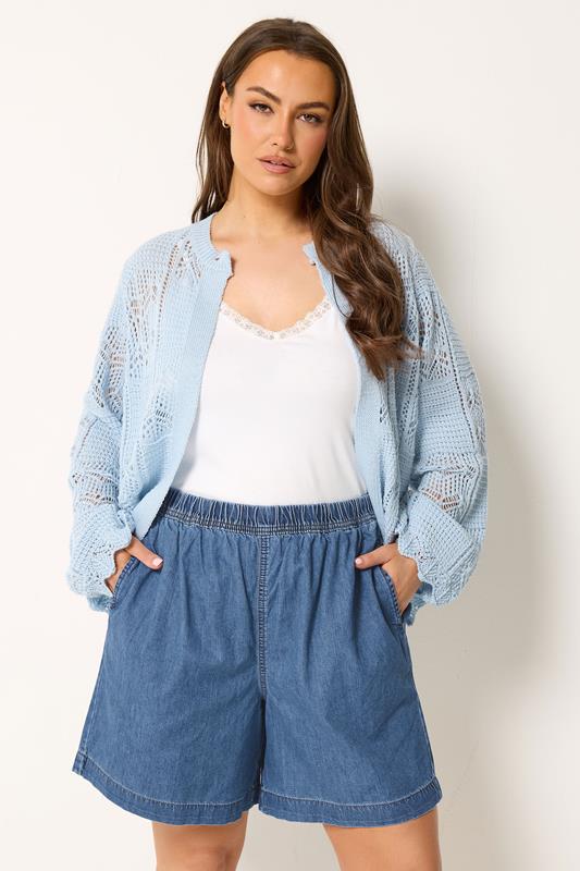 YOURS Curve Mid Blue Elasticated Denim Shorts