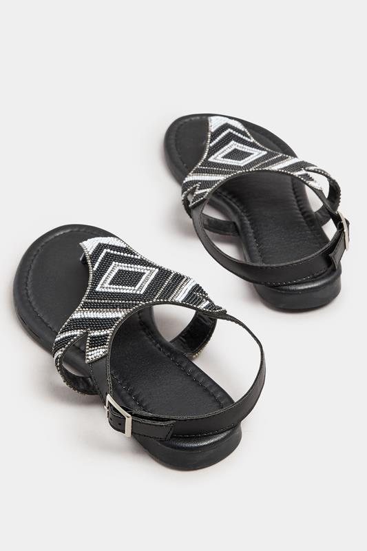 LTS Black Beaded Ankle Strap Sandals In Standard Fit | Long Tall Sally 4
