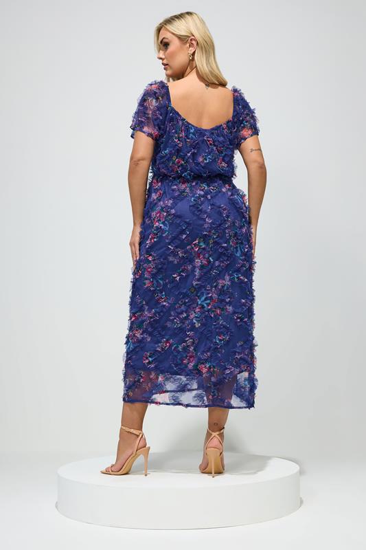 YOURS LONDON Plus Size Navy Blue Floral Chevron Ruffle Dress | Yours Clothing 4