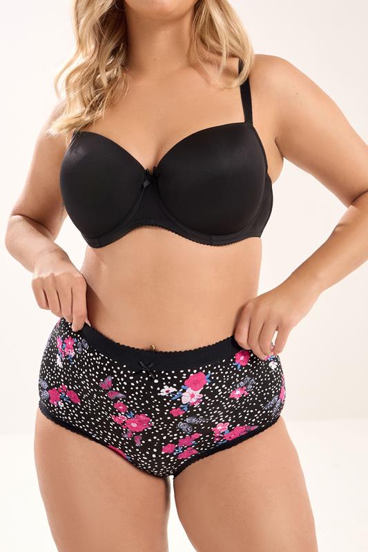 YOURS Plus Size 5 PACK Black Floral Print Full Briefs | Yours Clothing 2