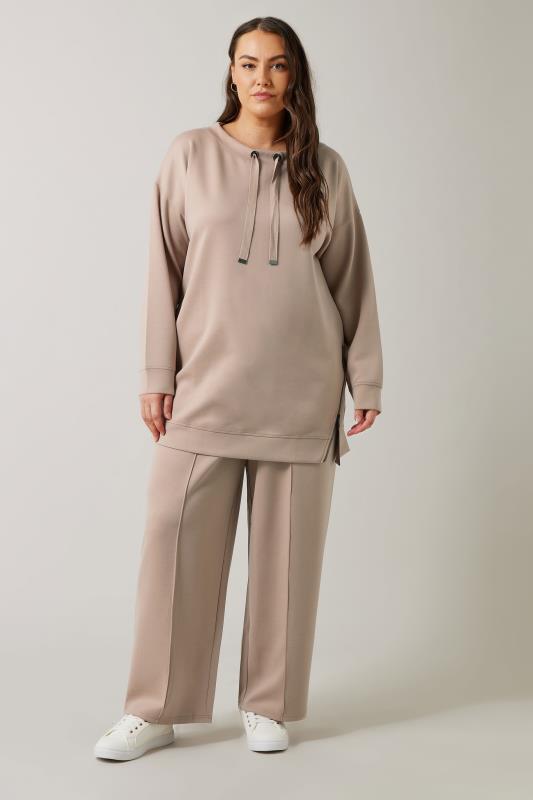 EVANS Plus Size Natural Brown Luxe Wide Leg Joggers | Evans 1