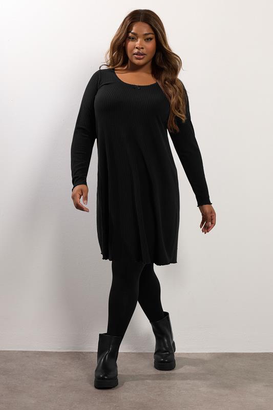 YOURS Plus Size Black Ribbed Tunic Mini Dress | Yours Clothing 2