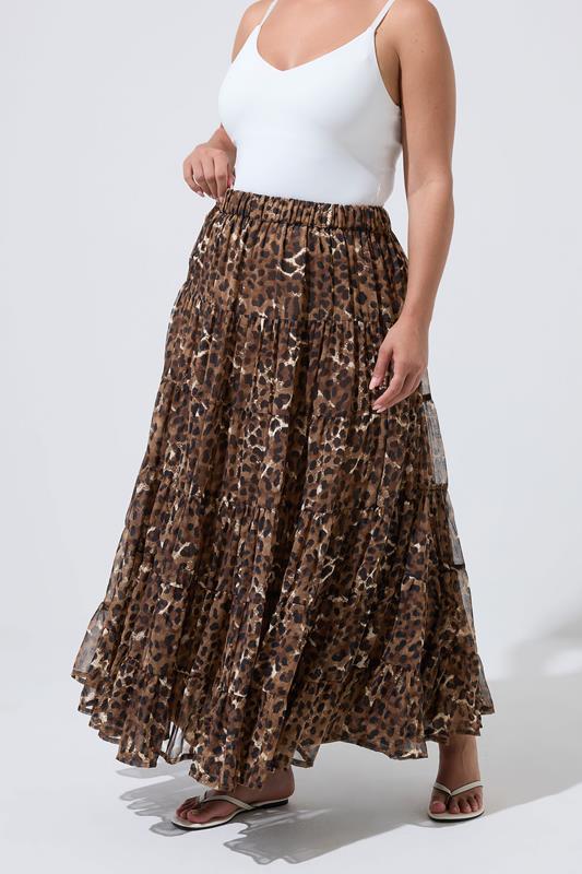 LIMITED COLLECTION Plus Size Brown Leopard Print Skirt | Yours Clothing 1