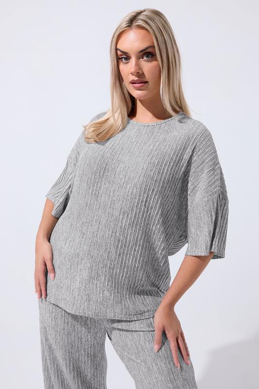 LIMITED COLLECTION Plus Size Grey Ribbed Top | Yours Clothing 1