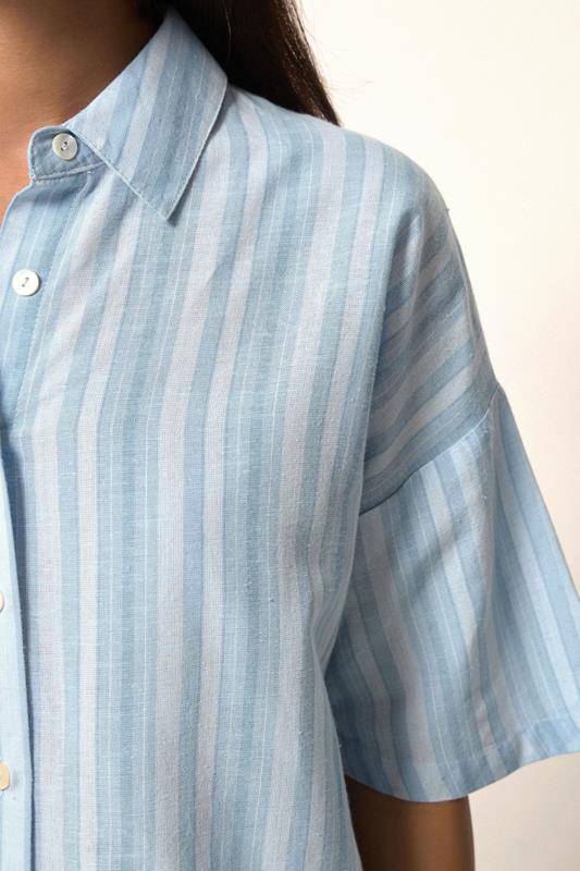 PixieGirl Petite Women's Set Blue Stripe Cotton Shirt & Shorts | PixieGirl 5