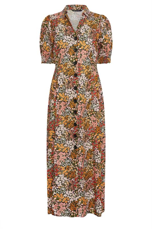 M&Co Orange Ditsy Floral Print Button Through Midi Dress | M&Co 5