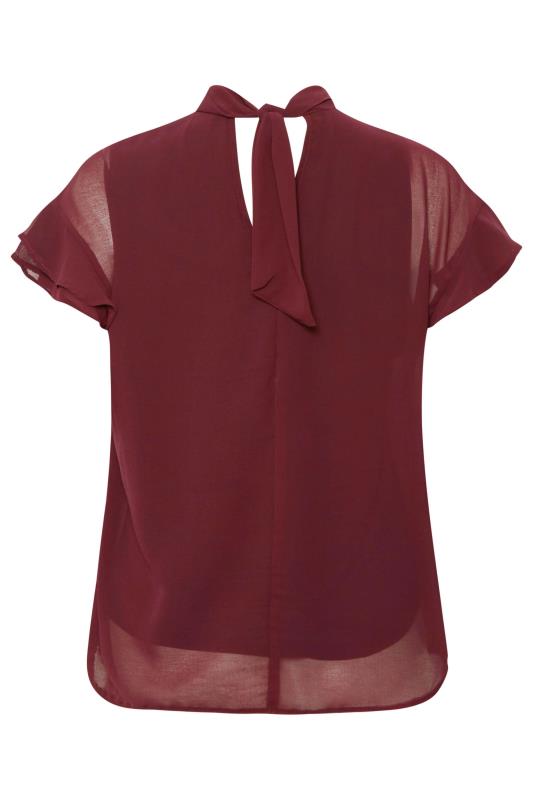 M&Co Burgundy Red High Neck Frill Sleeve Blouse | M&Co 7