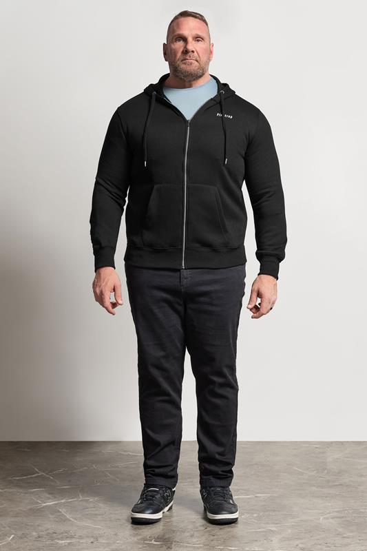 FIRETRAP Big & Tall Black Zip Through Hoodie | BadRhino 1