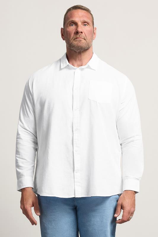 BadRhino Big & Tall White Long Sleeve Linen Blend Shirt