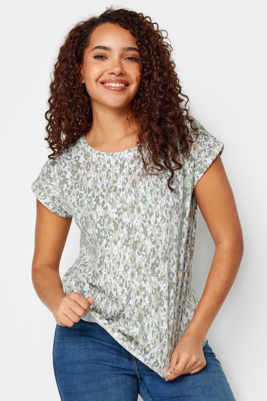 Women's  M&Co White & Green Spot Markings Print Short Sleeve Cotton T-Shirt