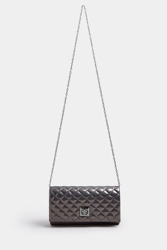  Yours Silver Quilted Lock Detail Clutch Bag