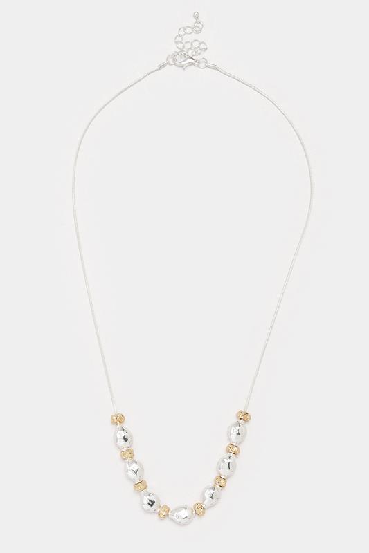 Silver Tone Multi Metals Beaded Necklace | Yours Clothing 1