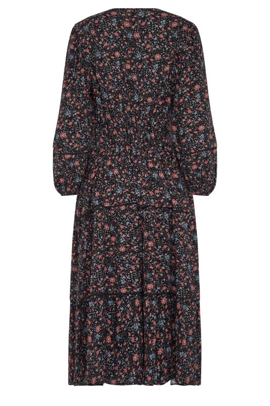 M&Co Black Floral Print Crochet Trim Maxi Dress | M&Co 8
