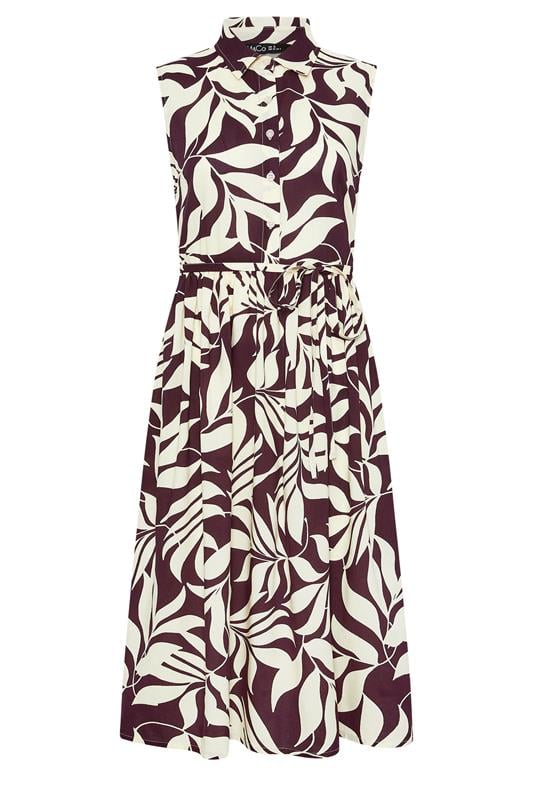M&Co Petite Berry Purple Leaf Printed Sleeveless Midi Dress | M&Co 6