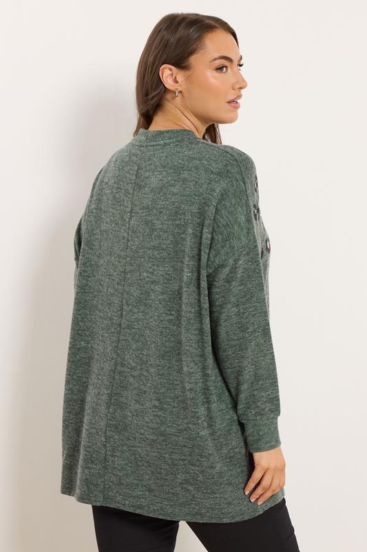 YOURS Plus Size Green Leopard Animal Print Stud Jumper | Yours Clothing 2