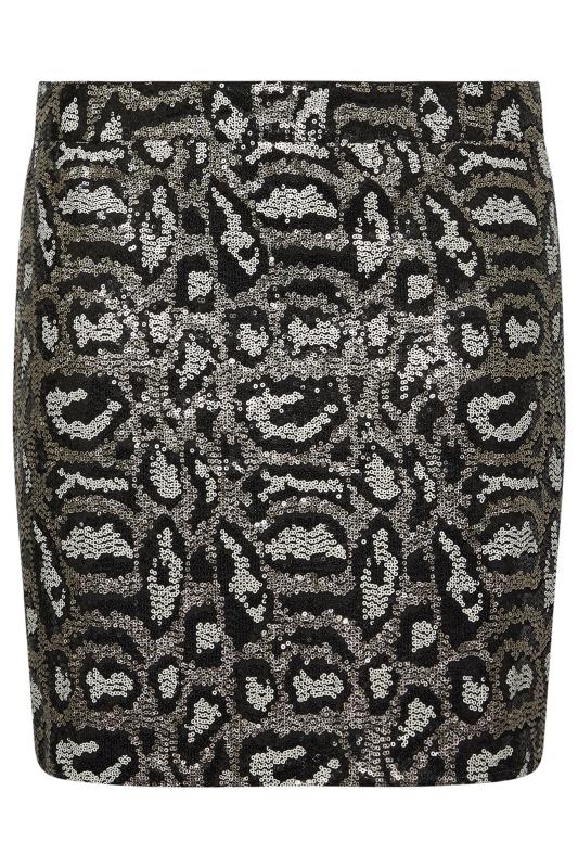 YOURS LONDON Plus Size Grey Sequin Leopard Print Mini Skirt | Yours Clothing 5