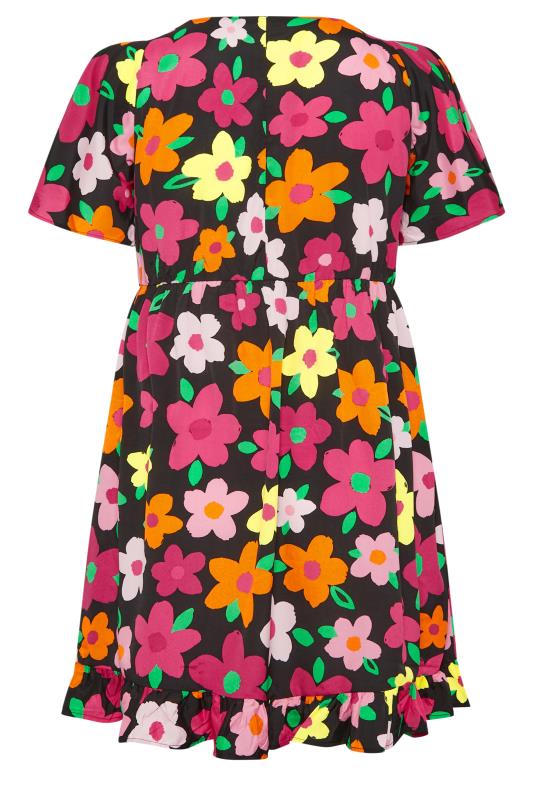 LIMITED COLLECTION Plus Size Black Floral Print Frill Smock Dress | Yours Clothing 8