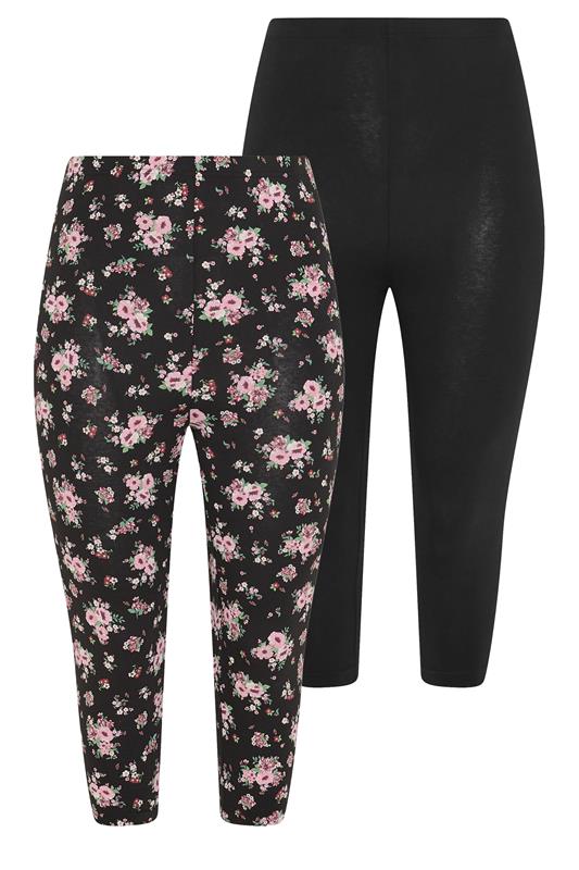 YOURSET 2 PACK Plus Size Black Floral Cropped Leggings | Yours Clothing 8