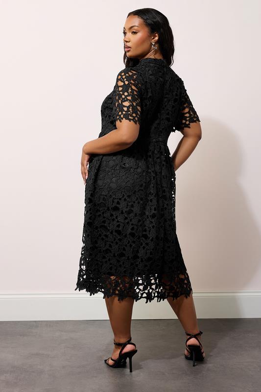 YOURS LONDON Plus Size Black Lace Crochet Midi Dress | Yours Clothing  4