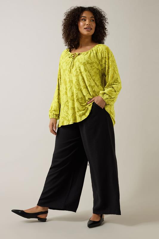 EVANS Plus Size Chartreuse Green Floral Burnout Blouse | Evans 2