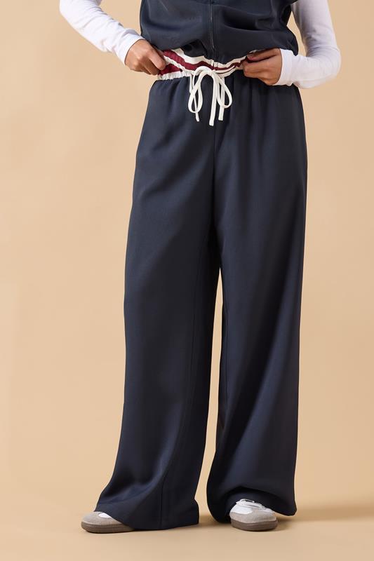 PixieGirl Petite Women's Navy Blue Contrast Waist Trousers | PixieGirl 1