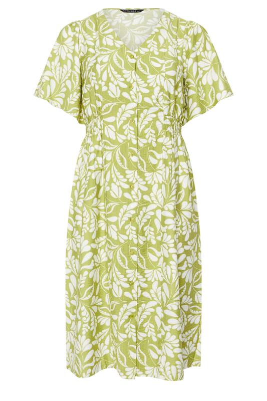 EVANS Plus Size Chartreuse Green Leaf Print Midi Dress | Evans  7