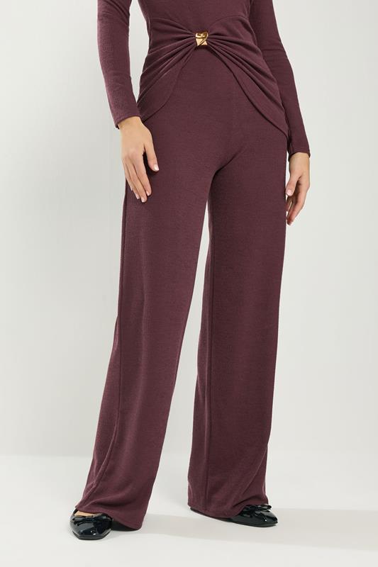 LTS Tall Women's Berry Red Textured Wide Leg Trousers | Long Tall Sally 1