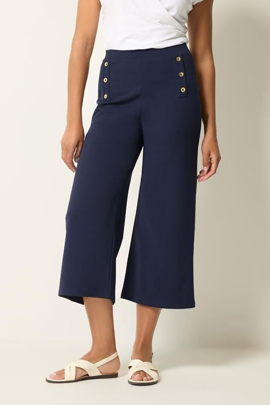  M&Co Navy Blue Military Button Cropped Trousers
