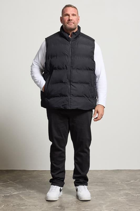 JACK & JONES Big & Tall Black Collared Puffer Bodywarmer | BadRhino 1